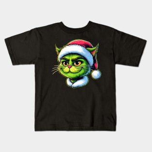 Cute Cat as The Grinch on Christmas Kids T-Shirt